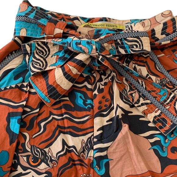 Chufy Burnt Orange, Teal, Brown Multicolor High Waist Printed Shorts - Picture 2 of 8